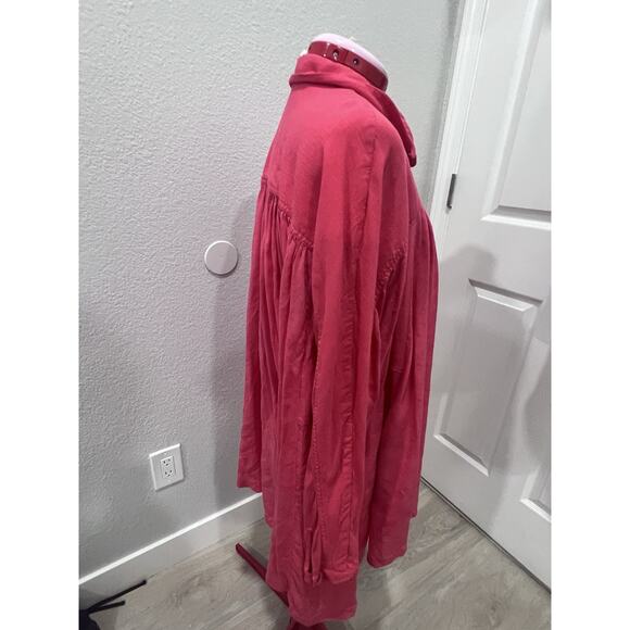 Free People Womens Size L Button Up Tunic Top Pink Long Sleeve Shirt Dress - Picture 8 of 9